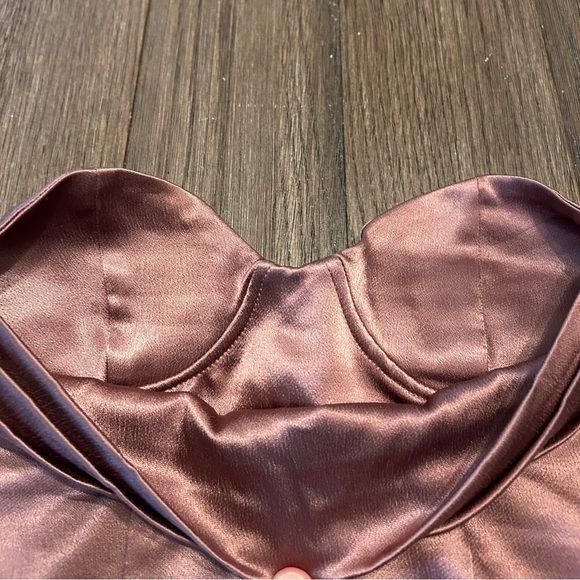 Zara Satin Bandeau Strapless Corset Top Metalic brown champagne color - Picture 6 of 8